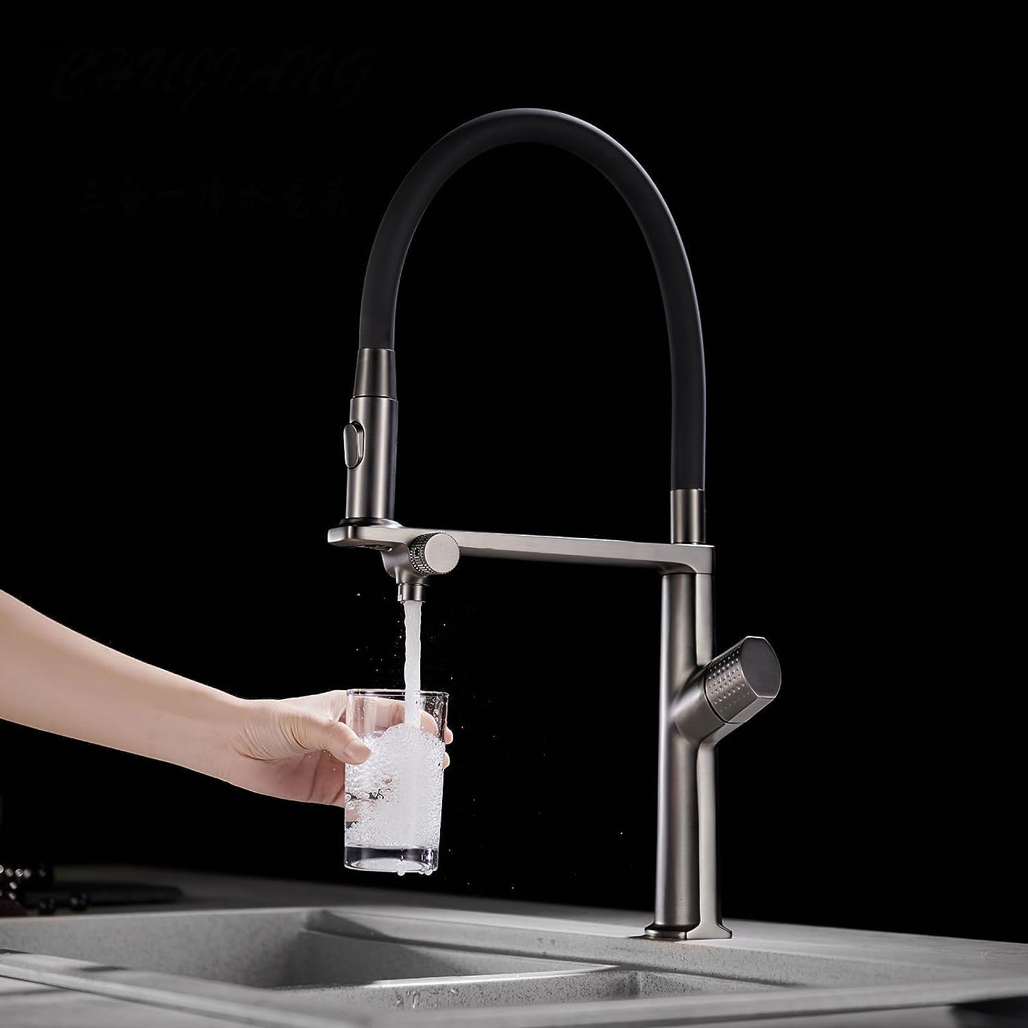 GLETSF Black Grey Kitchen Faucet with Water Filter - Hot & Cold Mixer Tap for Drinking Water - Sink Tap for Kitchen,