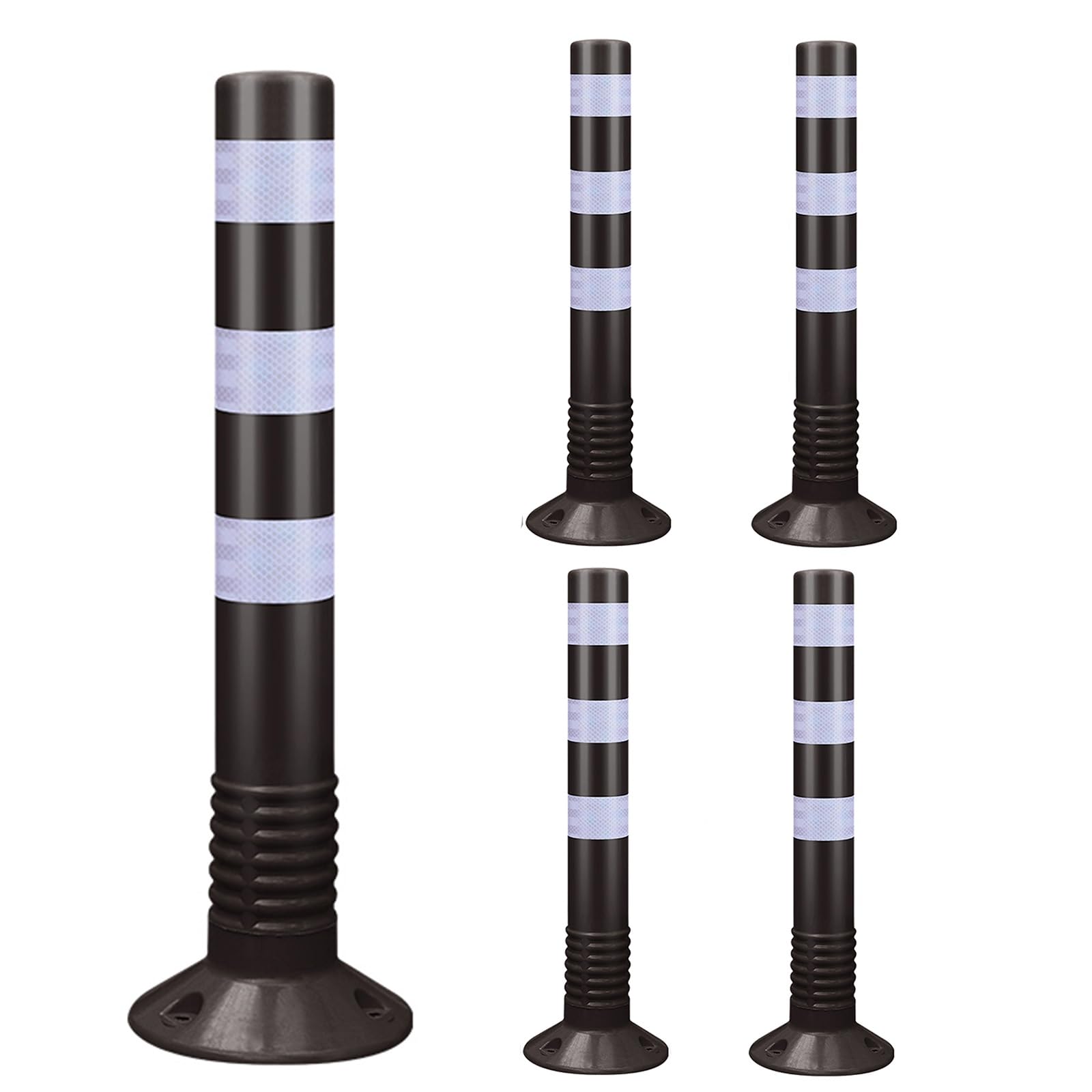 GTHTUHFD Parking Post Construction Cone Street Stanchion Traffic Delineator Post With Detachable Base, Reflective Parking Safety Bollard,Garage/Construction Lot/Residential B,Black-5 Pcs