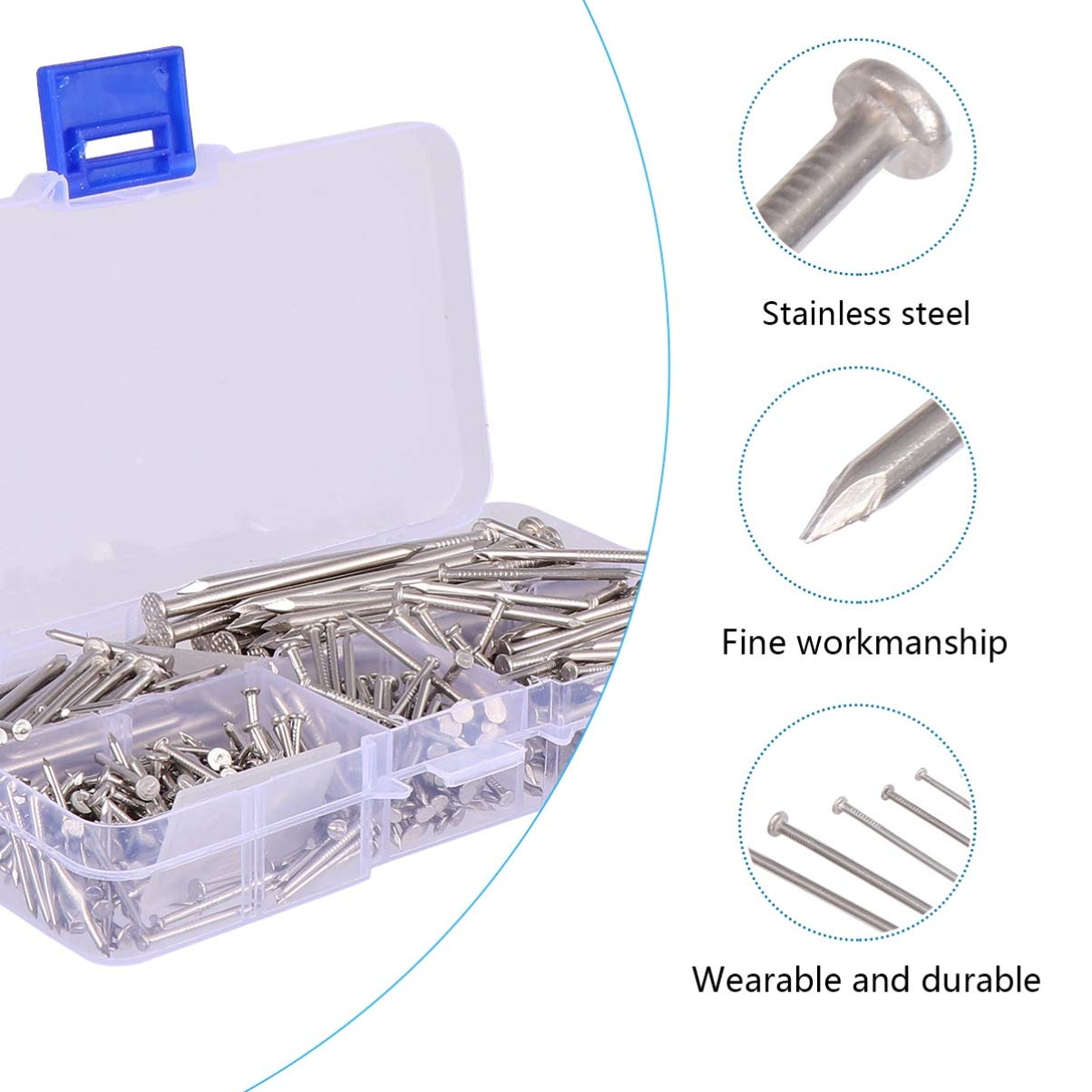 CIYODO Stainless Steel Round Nails Piece Nail Kit for Home Repair Art and Craft Silver