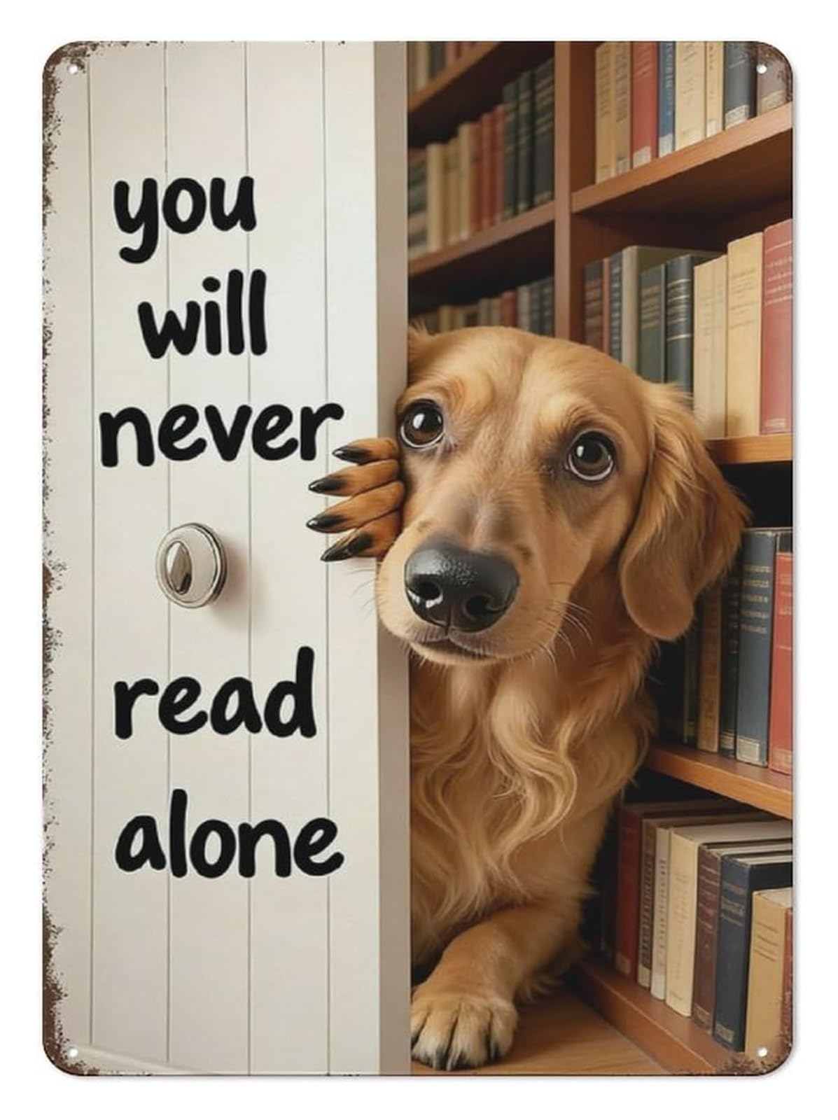 PKNVKZIDK Vintage Golden Retriever Reading Metal Sign Dog Lover Wall Decor For Library Home Bookworm Cozy Reading Nook 8 X 12 inch