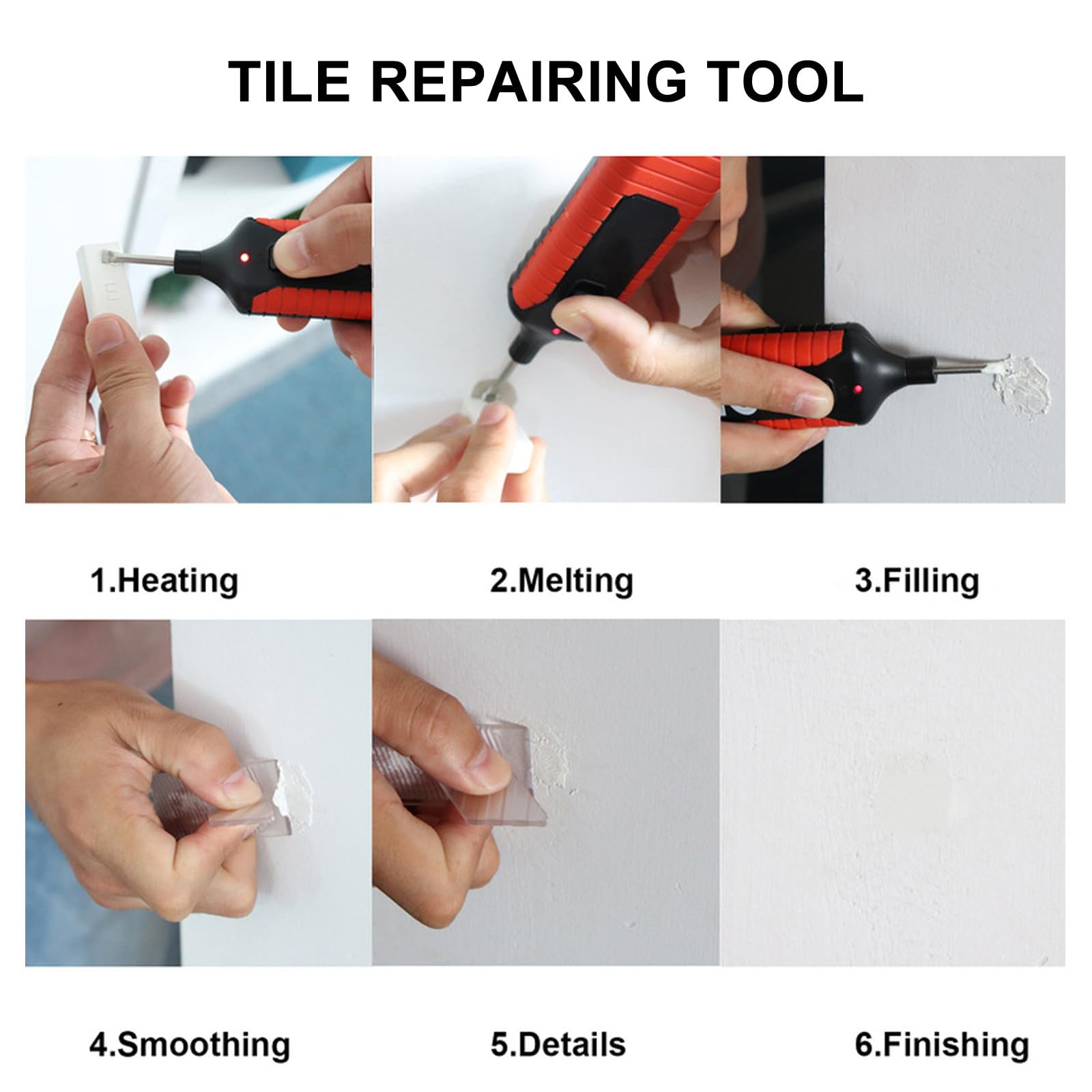 Kit de Réparation de Sol sans Batterie Ensemble D’Outils DIY pour Fissures sur Carrelage en Porcelaine Marbre et Céramique pour Rénovation Murale et Sol Intérieur Réparation