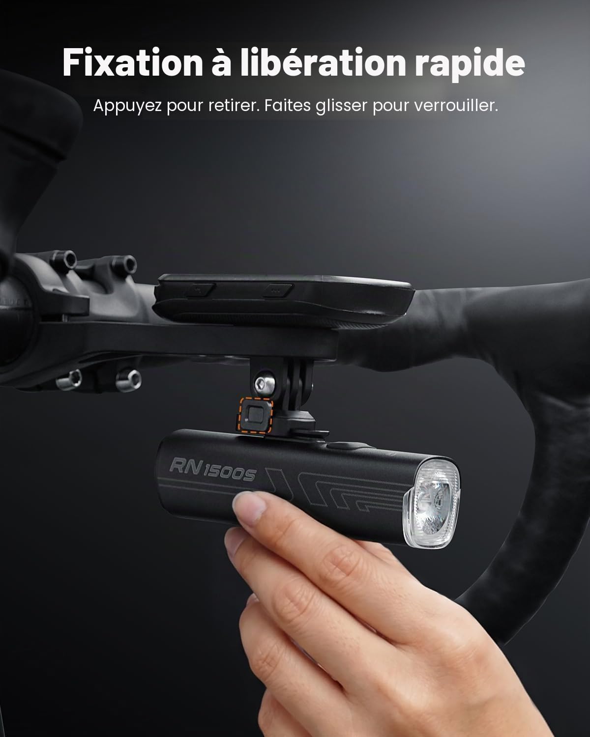 Magicshine Phares de vélo RN 1500S pour Conduite de Nuit avec Montage en Dessous, contrôle FTR LightSync, Rechargeable par USB, éclairage Avant et arrière pour vélo de Route et VTT