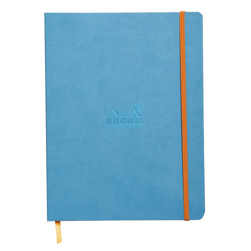 RHODIA 117557C - Turquoise Flexible Notebook - 19x25 cm - Dot Dot - 160 pages - 90g Ivory Clairefontaine Paper - Bookmark, Elastic Closure - Faux Leather Cover - Rhodiarama Collection