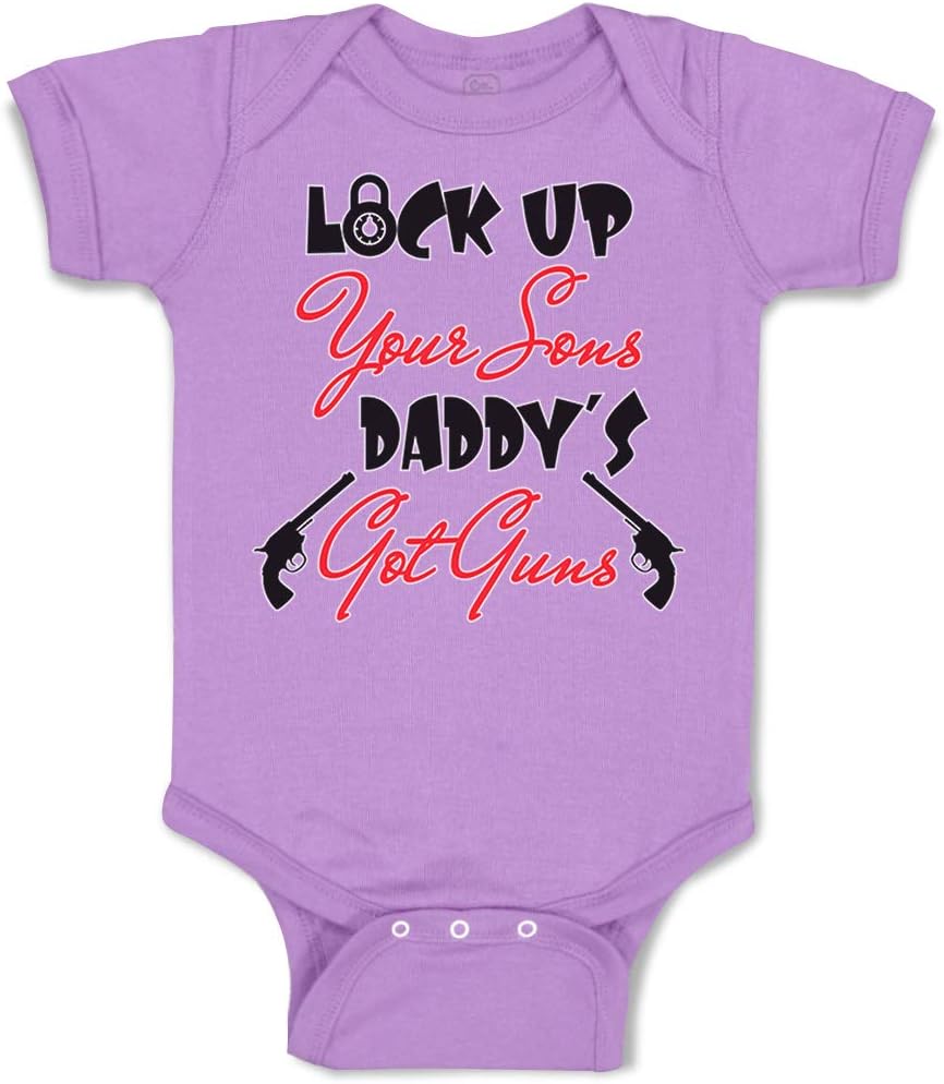 Cute Rascals Baby Bodysuit Lock up Your Sons Daddy's Got Gun Dad Father's Day Boy & Girl Baby Clothes Funny Cotton Lavender Design Only 6 Months
