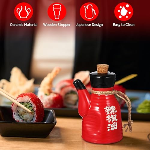 Miniatura 9 de Dispensador de salsa de soja japonés, recipiente de salsa de soja, recipiente de condimentos de porcelana, dispensador de aceite de cerámica,