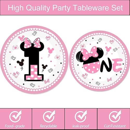 Miniatura 2 de LetDec Juego de vajilla de fiesta de primer cumpleaños para niñas, 60 piezas, un juego de vajilla para niñas, platos de papel, servilletas,