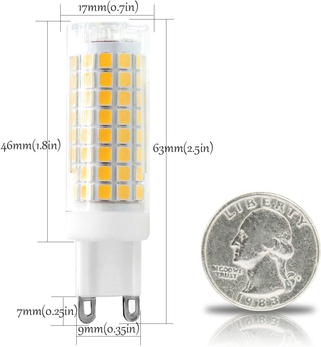 G9 Led Bulbs 7W Chandelier Light Bulbs 60W 75W Halogen Equivalent Warm White 3000K T3/T4 G9 Bi-pin Base for Indoor Lighting, Dimmable, Pack of 5