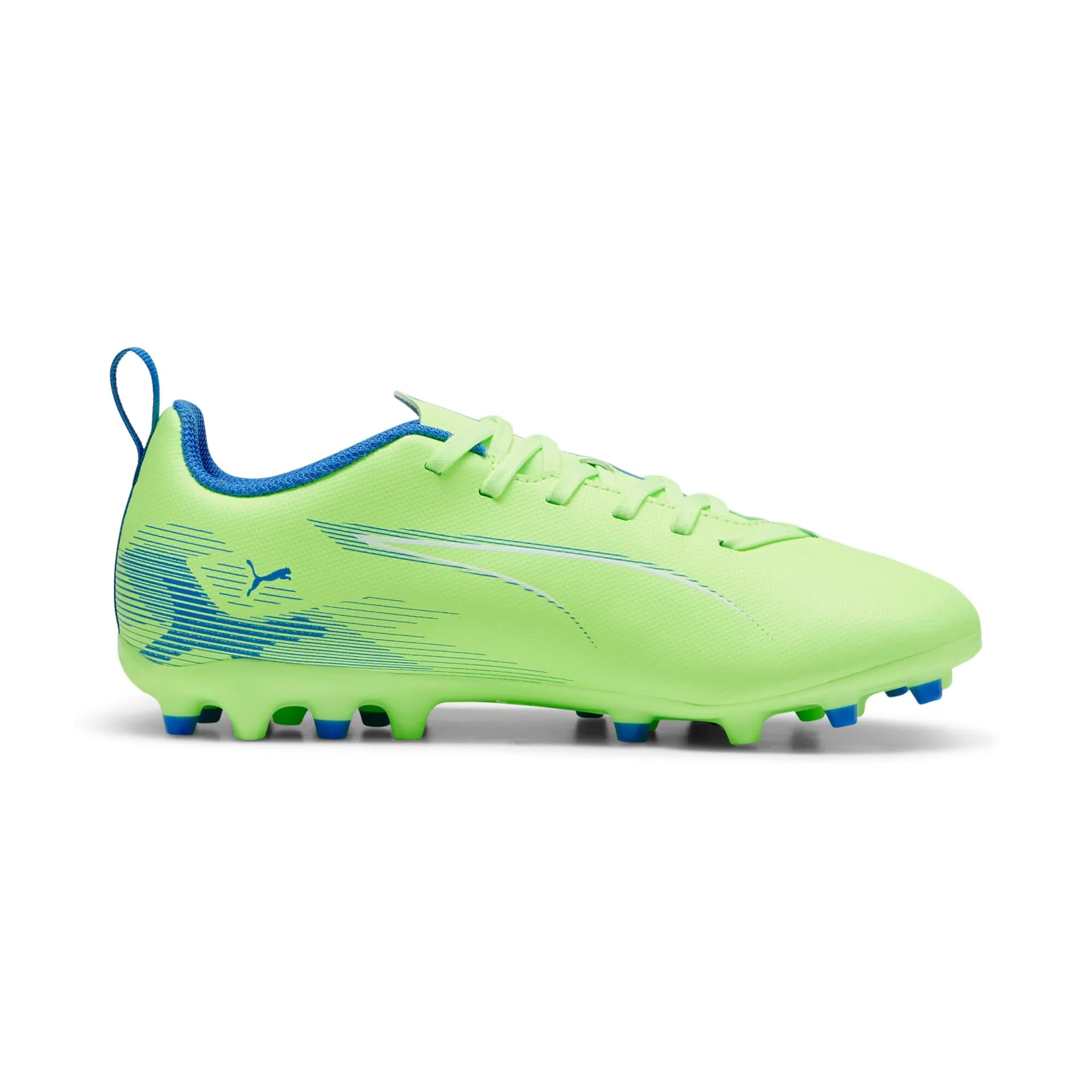 Puma Unisex Youth Ultra 5 Play MG JR Soccer Shoe, Fizzy Apple-Puma White-BLUEMAZING, 33 EU