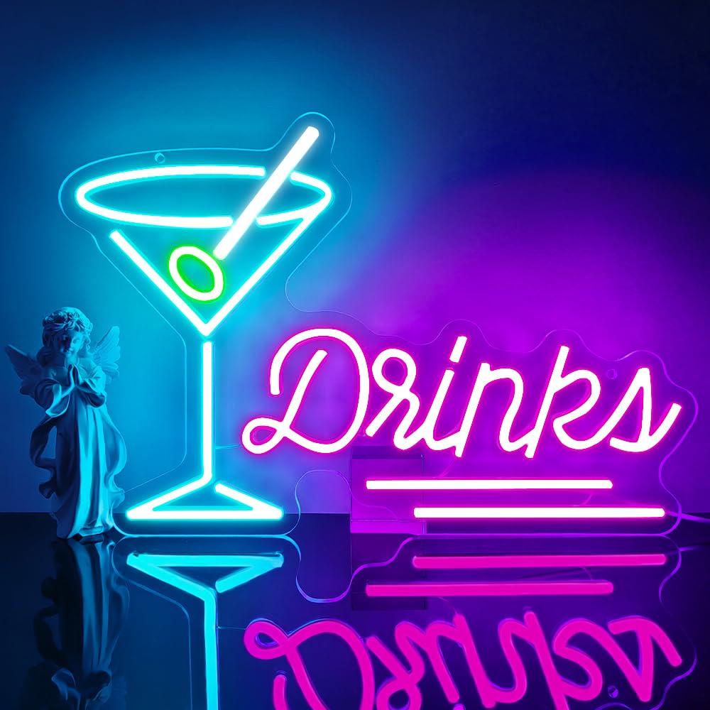 Cocktail Neon Schild für Wand Deko,Bar LED Neon Schild für Hintergrund,Drinks Wall Art Decor Geschenk für Bar Schlafzimmer Party Resturant Home,Geschenk für Männer Lady USB Powered（15.8"*11"）