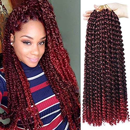 7 Packs 18inch Passion Twist Hair Crochet Braid Hair Synthetic Ombre Color Hair Passion Twist Hair Water Wave Crochet Braidig Hair Exntesion (18inch,7packs, #TBUG)