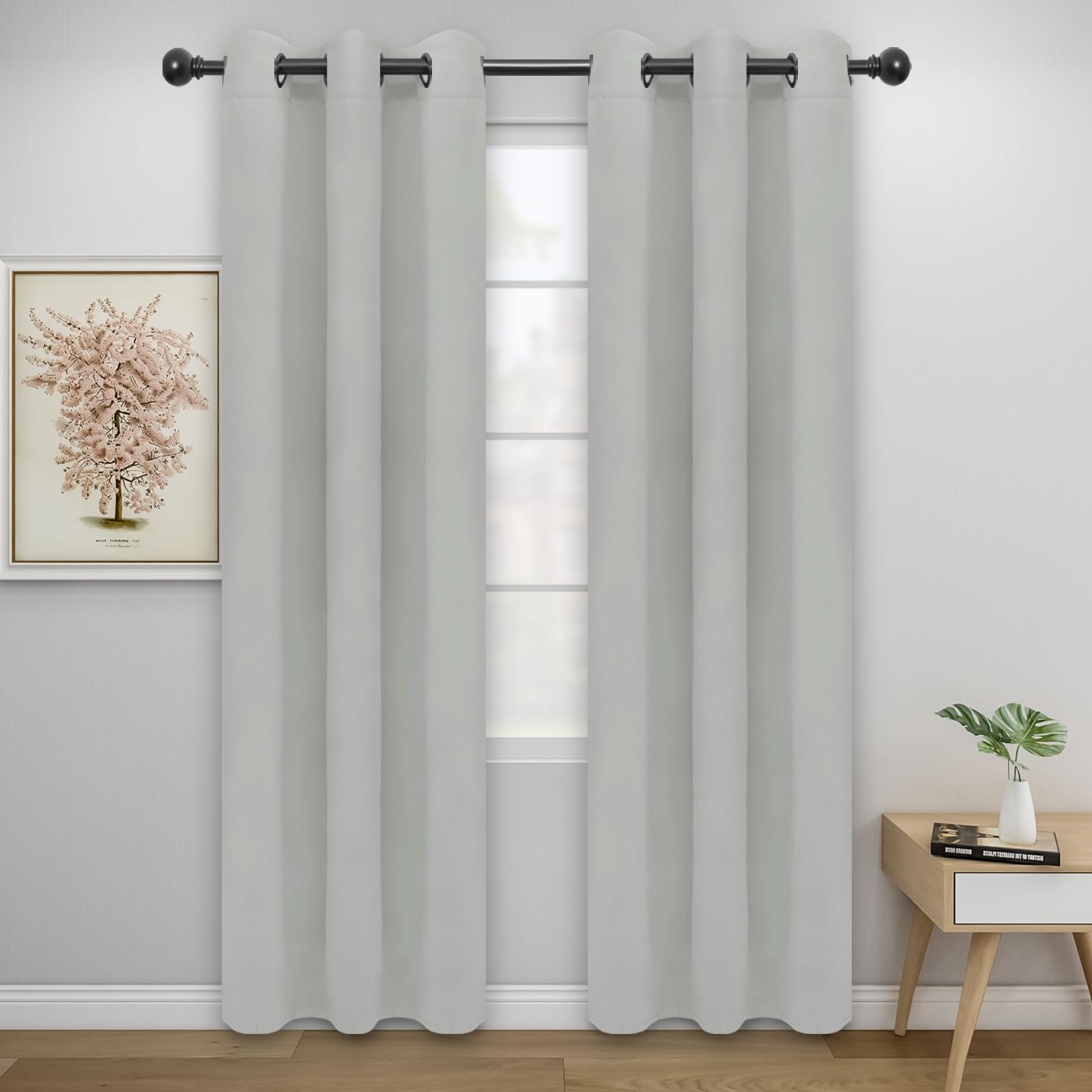 Easy-Going Blackout Curtains for Bedroom, Solid Thermal Insulated Grommet and Noise Reduction Window Drapes, Room Darkening Curtains for Living Room, 2 Panels (34x72 in, Greyish White) — image 1