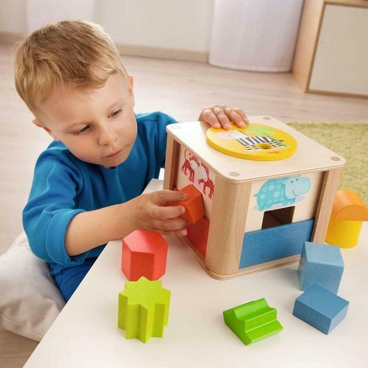 HABA Zookeeper Wooden Shape Sorting Box with a Twist - Explore Whole and Half Shapes - 12 Months +