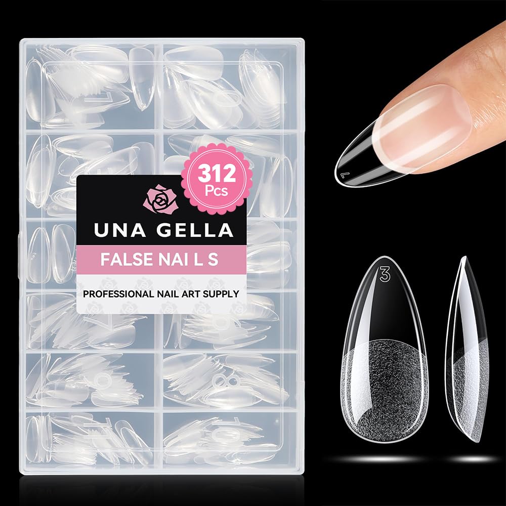 Medium Almond Gel Nail Tips Half Matte 312pcs Almond Gel Nails No C Curve Clear False Fake Nails Effective Nail Extensions for DIY Art Salon-Level Press On Nails, 12 Sizes