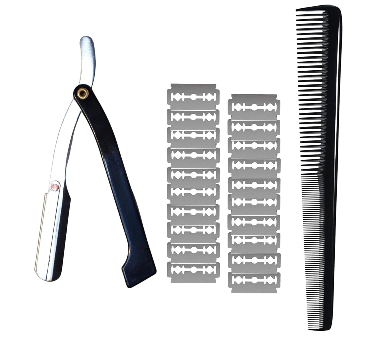 Professional Barber Straight Edge Razor with Stainless-Steel Coated Blade Holder, 20 Double-Edge Blades & Styling Comb for Men, Perfect for Shaving, Beard Shaping & Salon Grooming Kit-image-46
