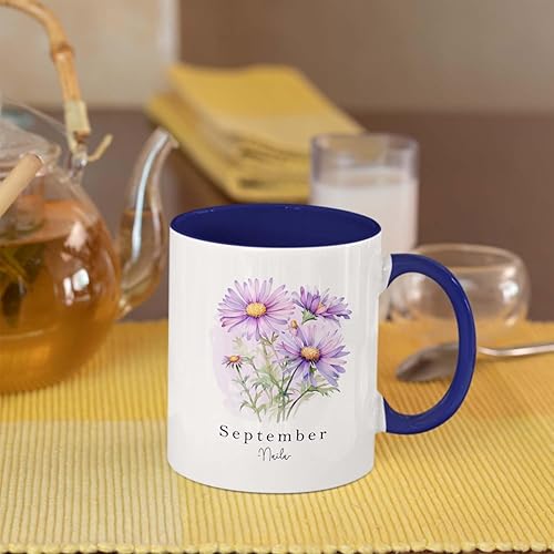 Miniatura 6 de Taza de flores Aster Amellus personalizada regalo con nombre y mes, Aster Amellus Flowers Ceramic Cup Present, Taza de café de flores