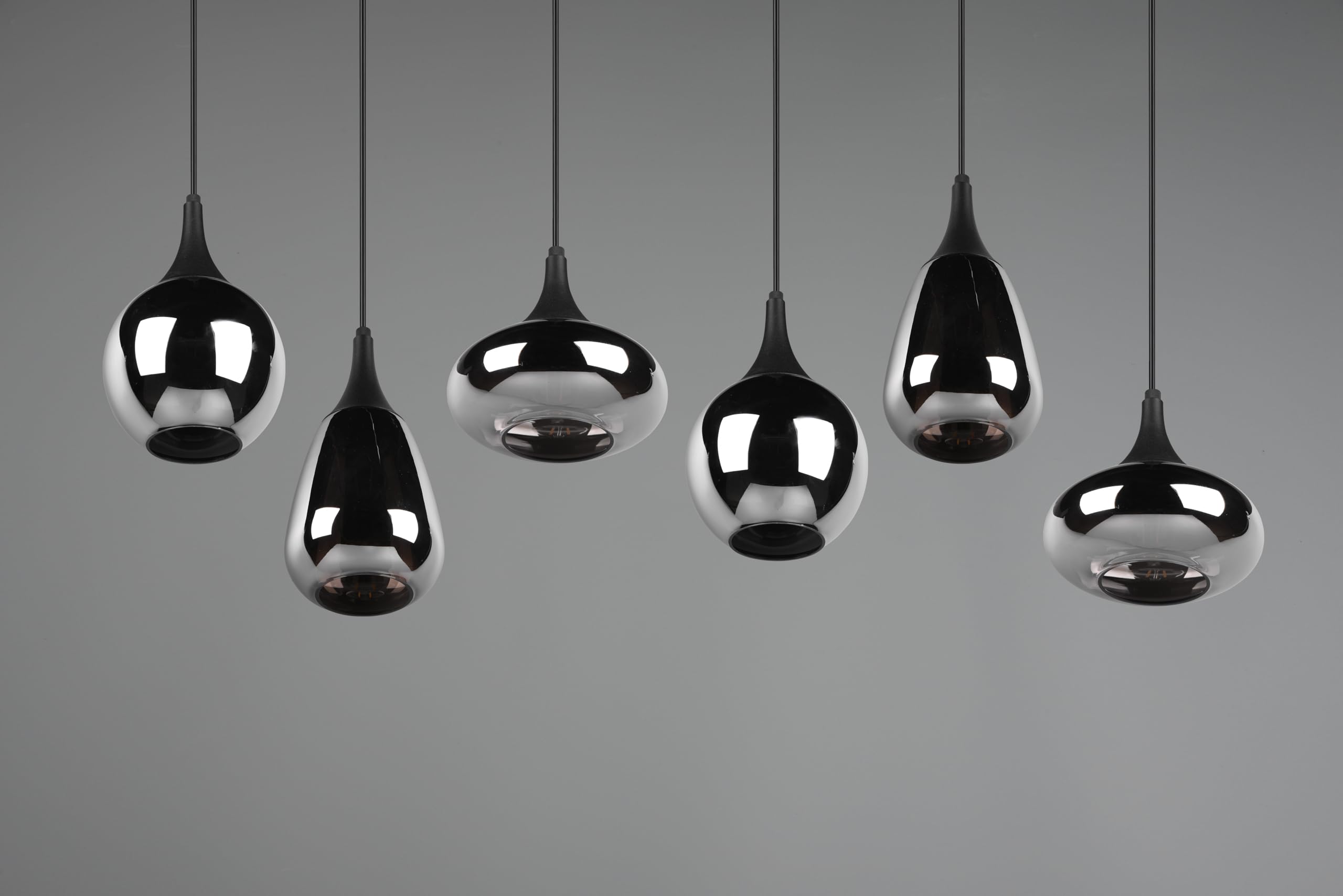 Trio Leuchten Pendelleuchte Lumina 317000632, Metall Schwarz matt, Glas chrom bedampft, exkl. 6x E14, Smoke