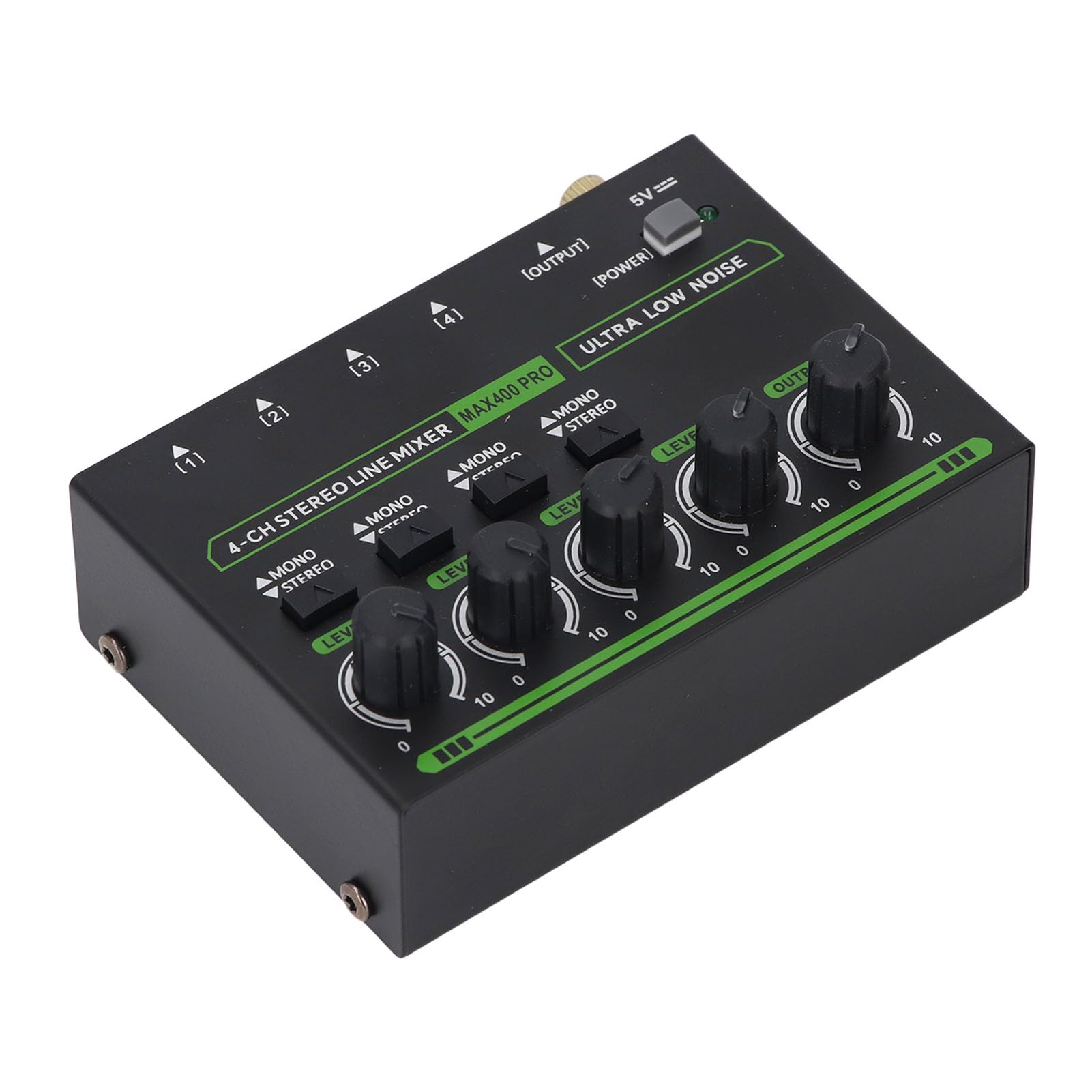 Pongnas 4 Channel Stereo Sound Mixer Audio Mixer Sound Board with Low Noise 1/4in Input Output for Quick Signal Blending Recording Multiple Keyboard Devices (US Plug)