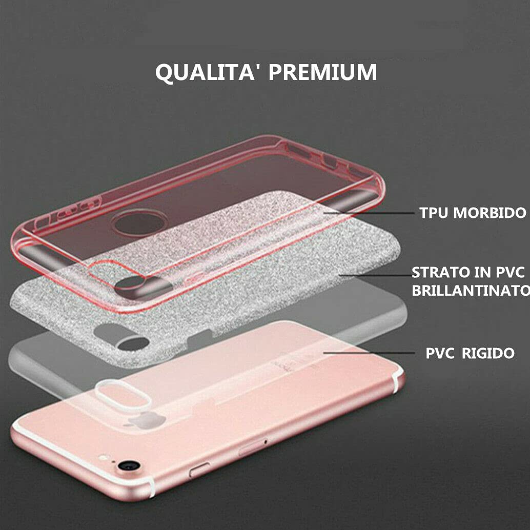 Mixroom - Custodia cover case Per iPhone 13 in TPU morbido Nero con Brillantini Glitter 3 in 1 Fantasia Famiglia Di Guffeti codice BR462