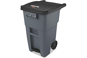 Rubbermaid Brute 50 Gallon Step-On Trash Can with Wheels and Lid for Outdoor Use