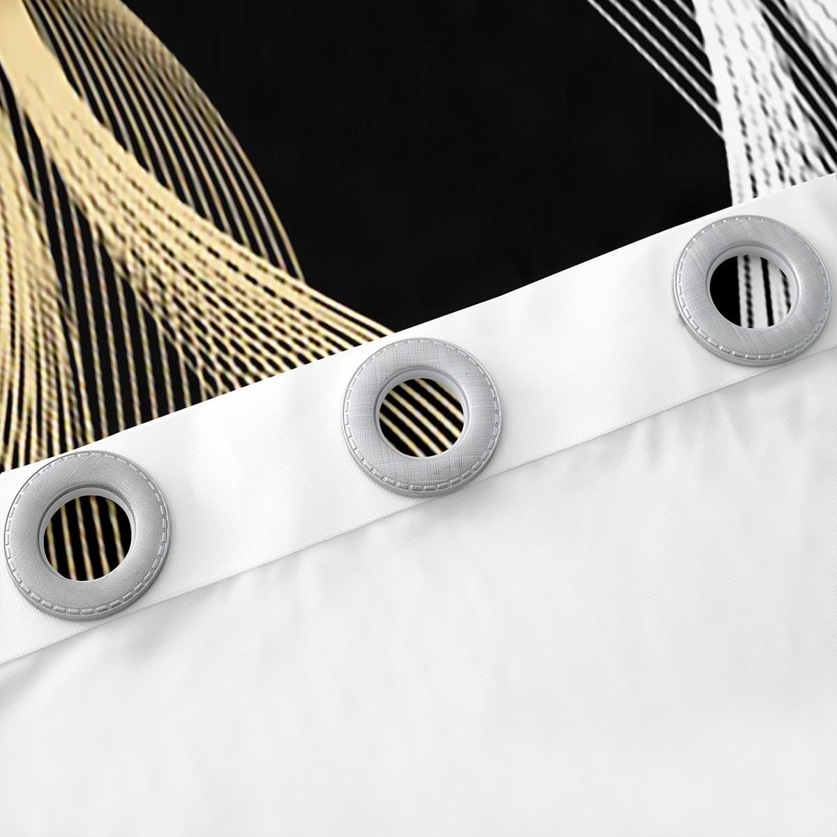 Geometric Curtain Silver Gold Wave Line Window Curtain Gradient Striped Window Treatments for Adults Women Men Living Room Aesthetic,Geometrical Line Curtains & Drapes,Abstract Modern,Black