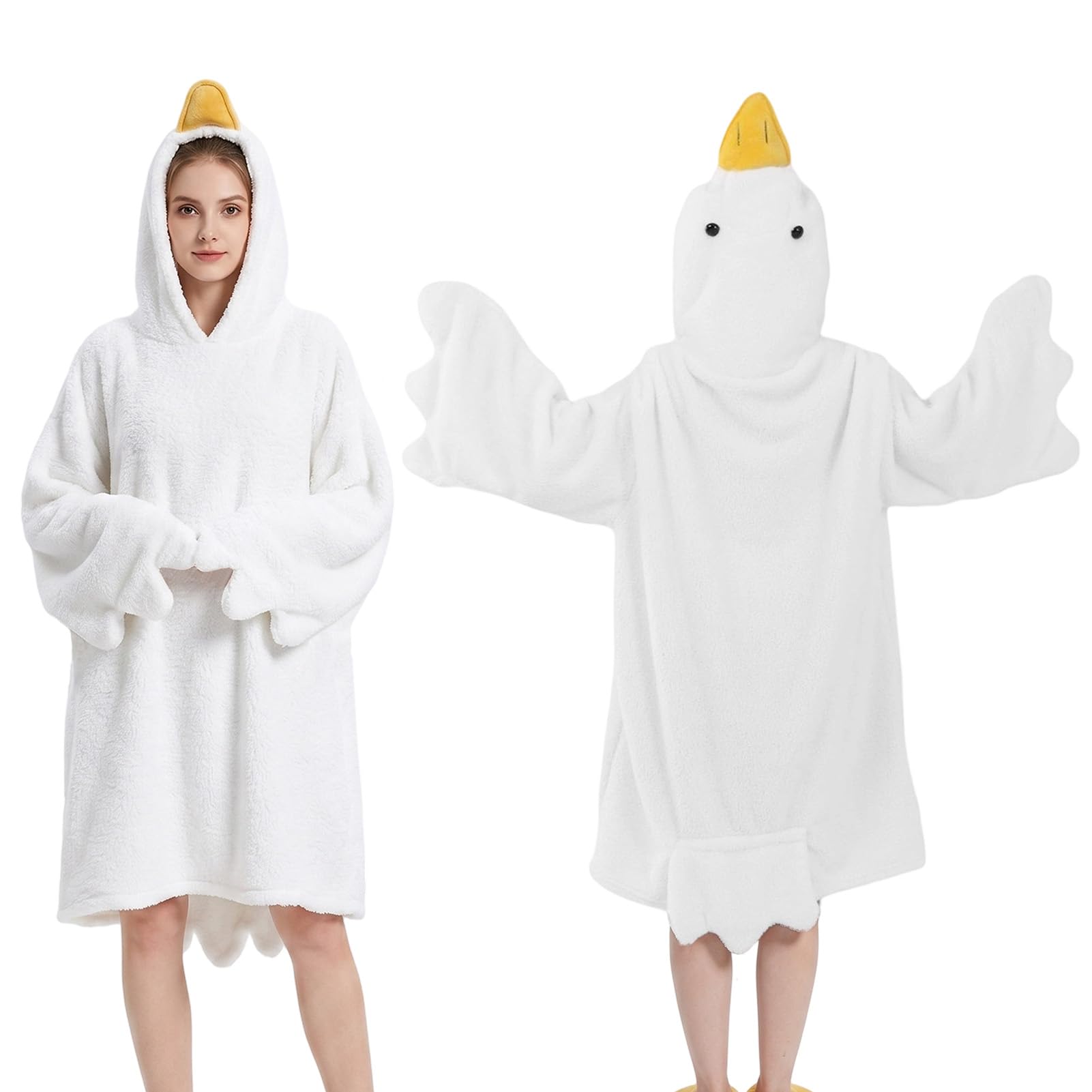 Formemory Wearable Goose Blanket Hoodie Onesie for Adult，White 1：M