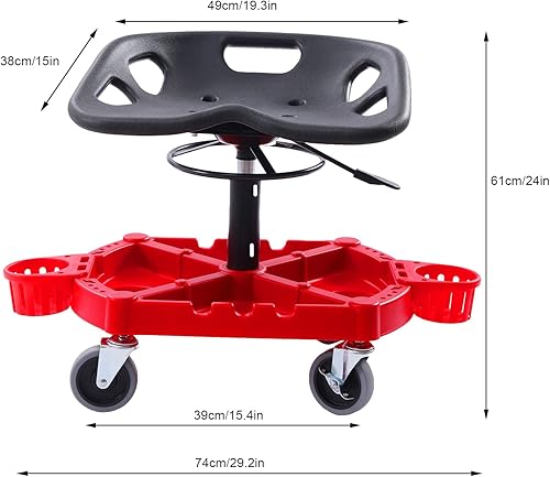 Miniatura 3 de DYRABREST Taburete de garaje con ruedas móvil, asiento de garaje neumático de altura ajustable con bandeja de herramientas y ruedas giratorias de