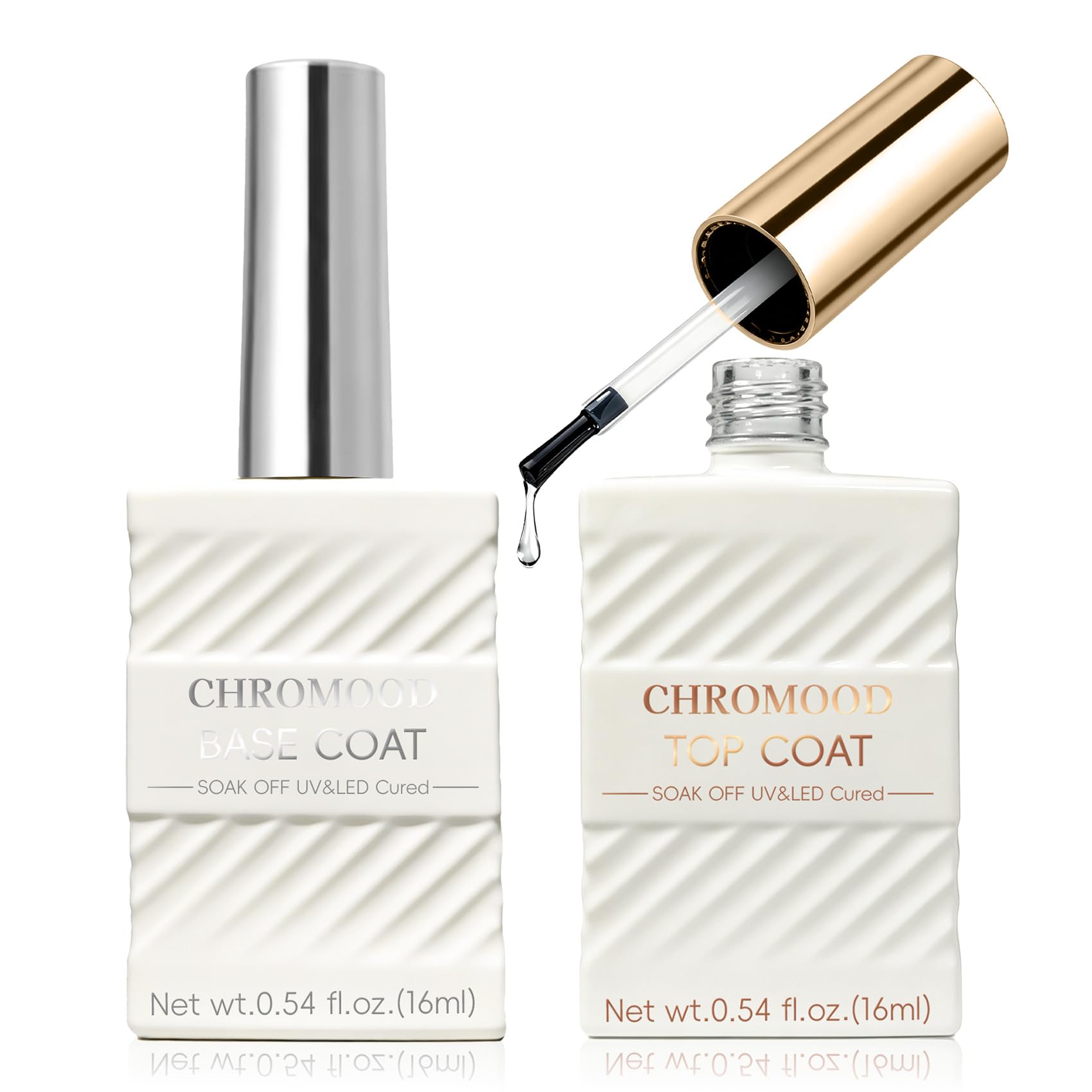 2Pcs 16ML Base & Top Coat, HEMA/TPO Free Gel No Wipe for UV/LED