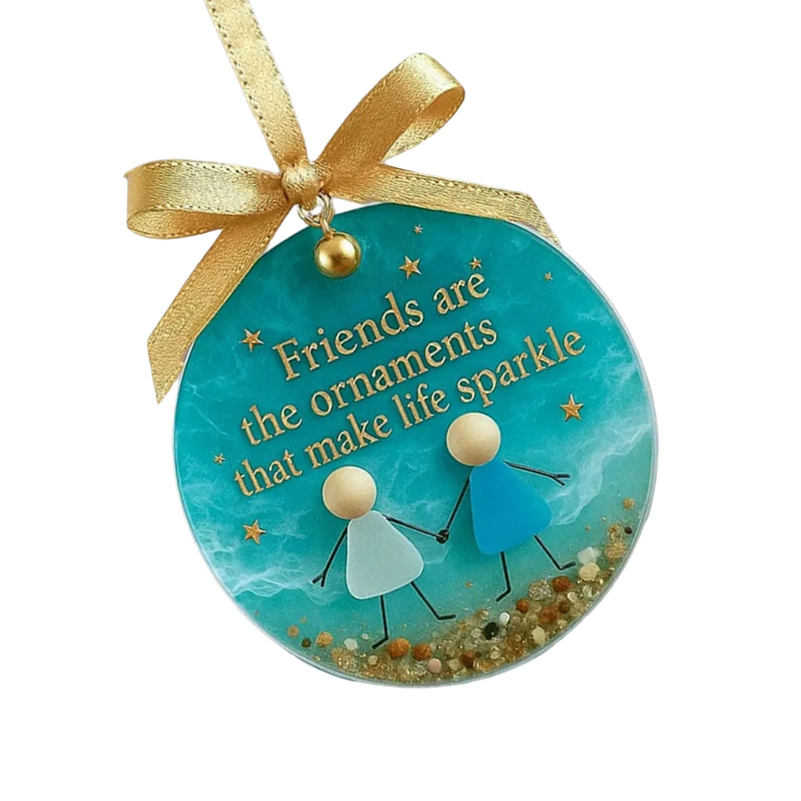 Festival Friendship Bells Decoration Crafted with Sea Glass Multifunctional Holiday Accent for Gift Giving Vibrant Sea Glass Friendship Bells Christmas Decoration Artistic Holiday Accent Pendant