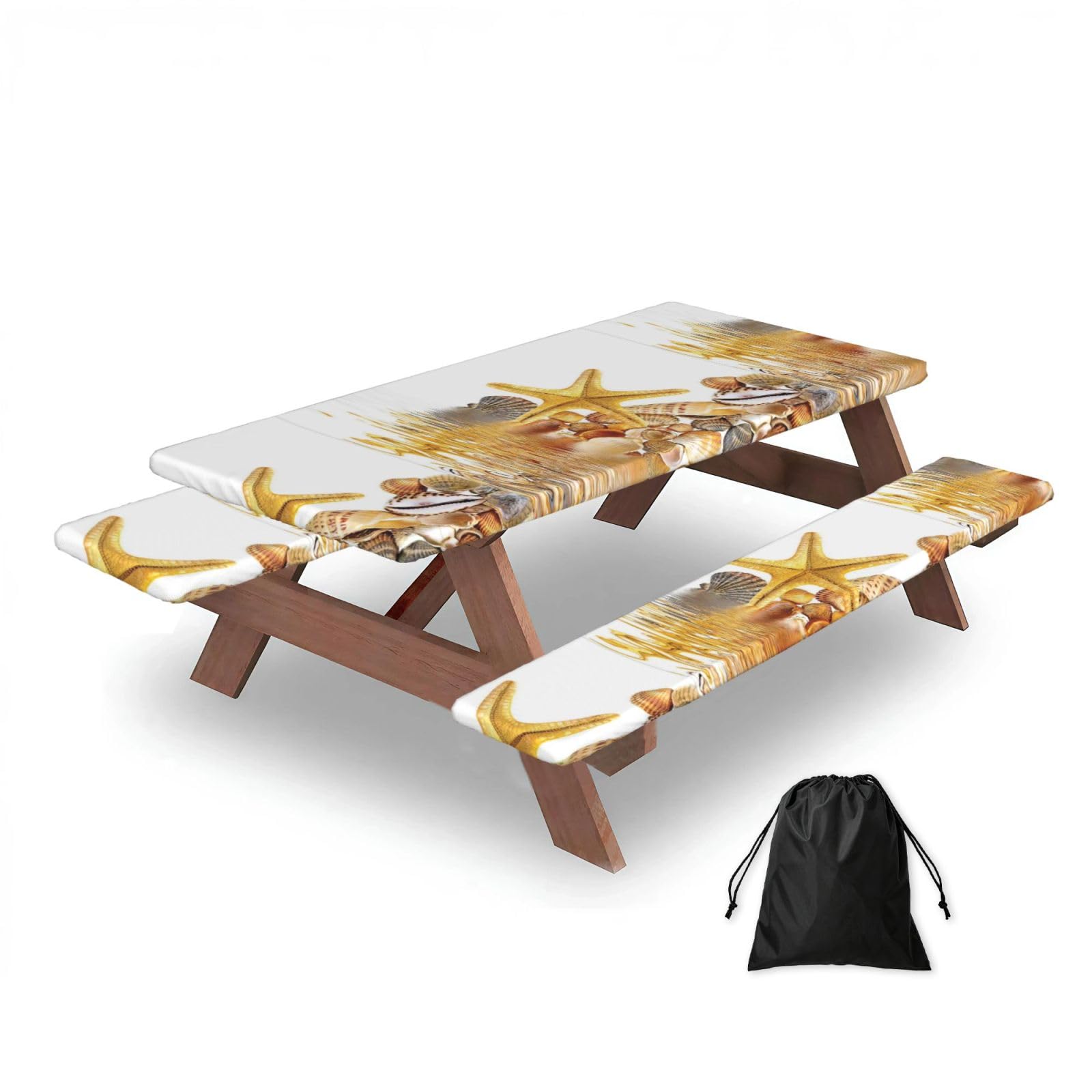 Dopklna As Picture Starfish, Picnic Table Cover With Bench Covers -Waterproof Elastic Fitted Tablecloth For Garden Camping Patio 76X152cm