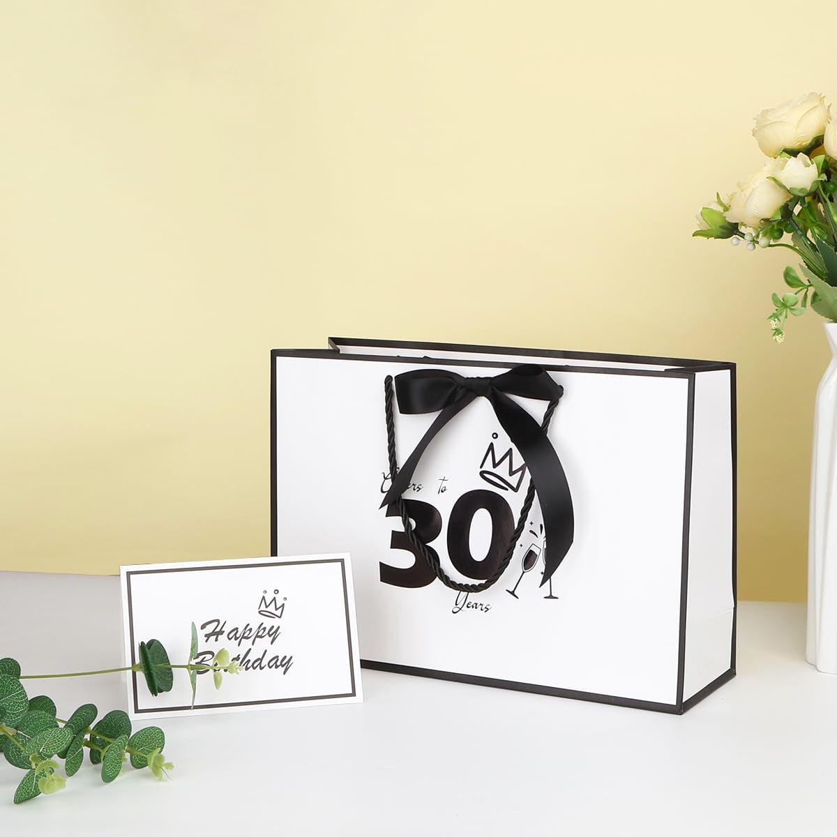 Momoake Geschenktüte Zum 30. Geburtstag – Mit Karte & Seidenpapier, Schwarz-gold, 33 Cm