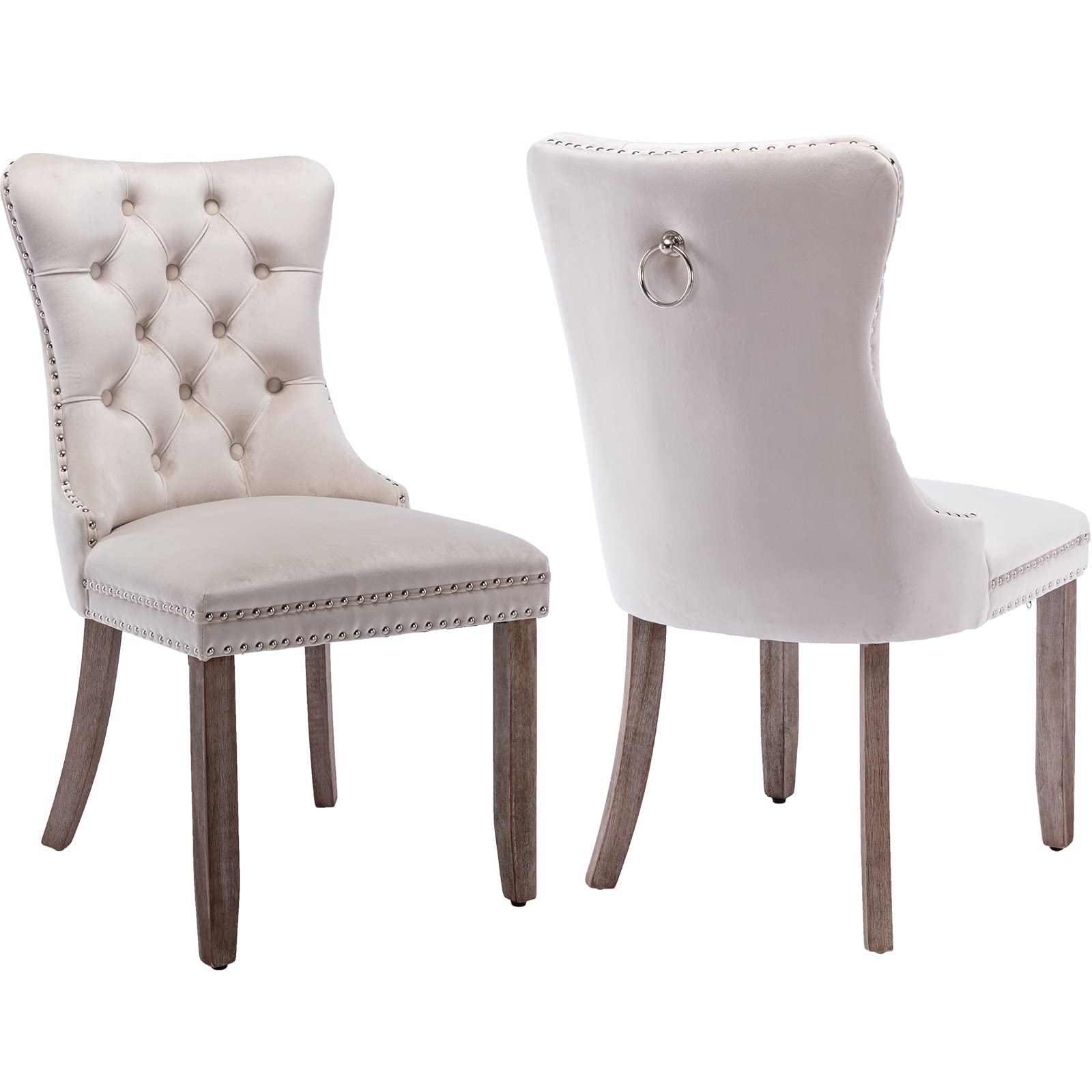 ODUSE-DAILY Beige Velvet Dining Chairs Set of 2