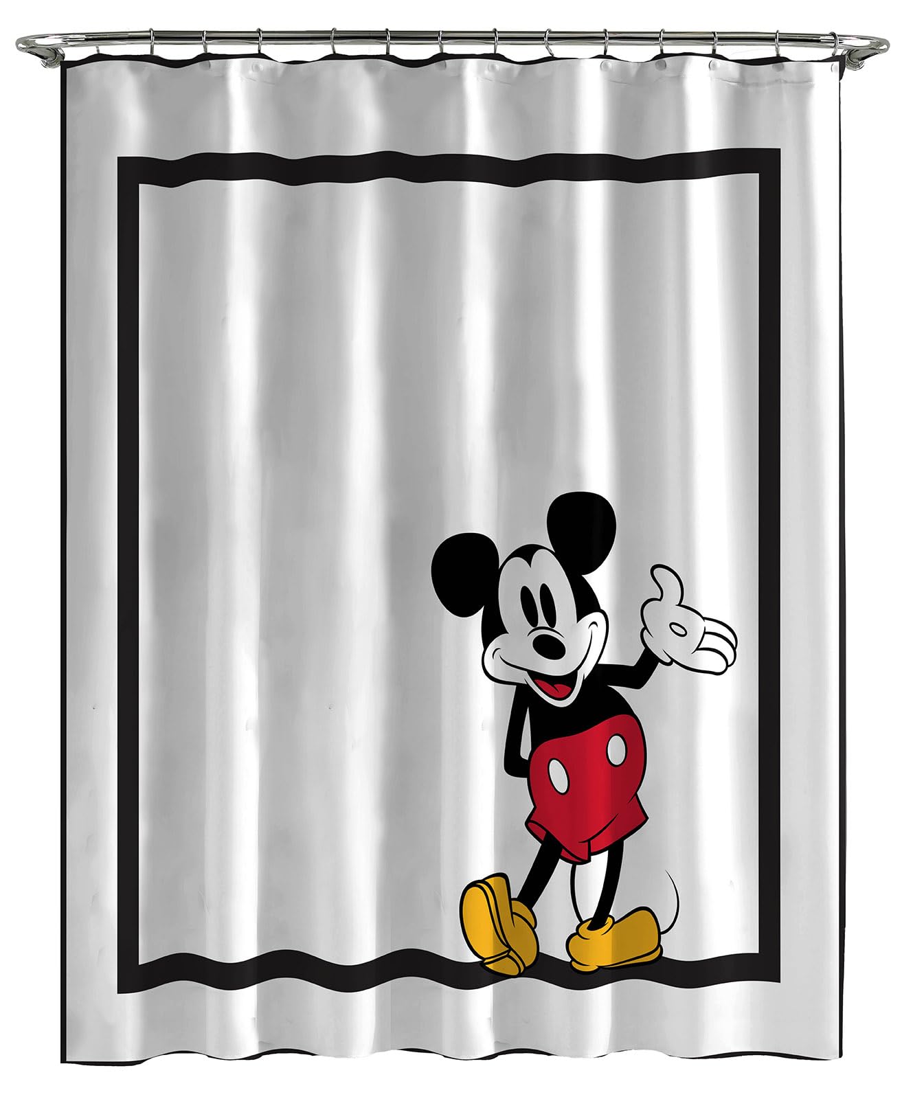 Jay Franco Disney Mickey Mouse Fabric Shower Curtain - Kids Classic Black and White Bathroom Décor
