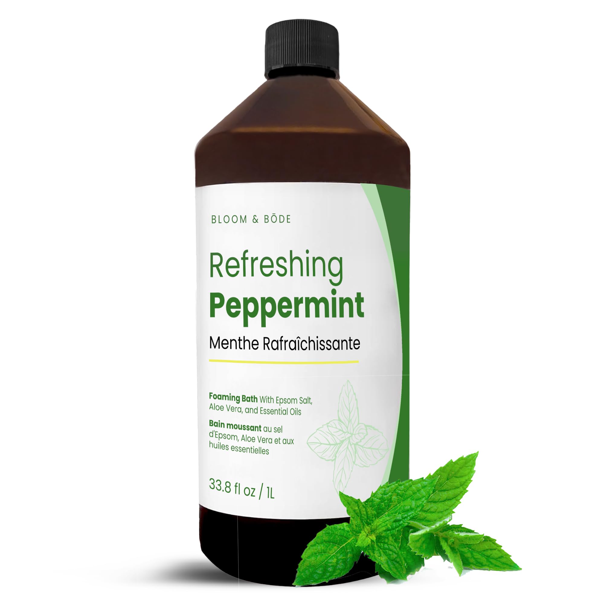 Luxury Foaming Bath - Natural Scented Bubble Bath - with Essential Oils and Epsom Salt - Refreshing Peppermint Scent, 33.8 fl oz / 1L