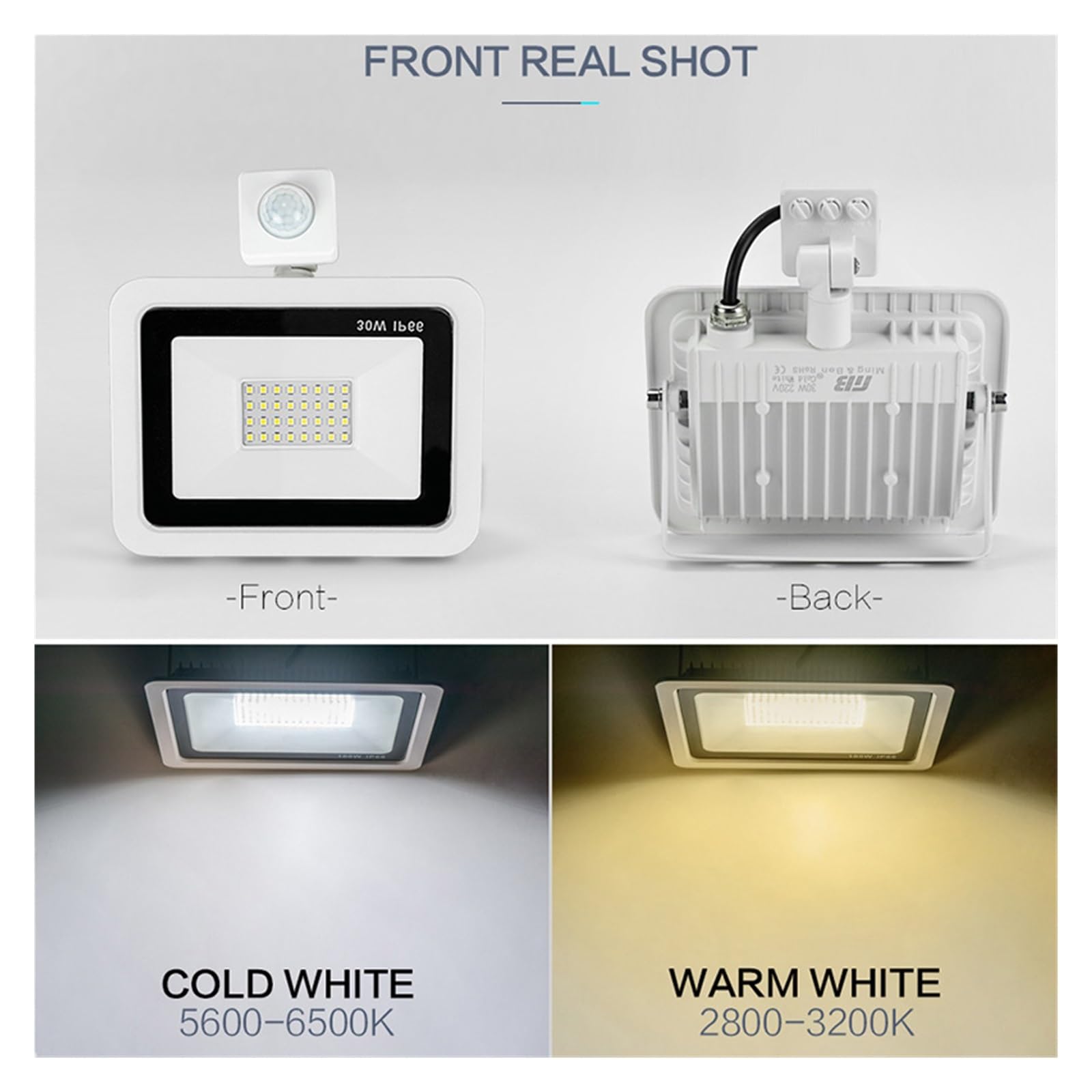 Focos exteriores, Reflector LED Con Sensor De Movimiento PIR, 30W, 50W, 100W, Blanco Frío Y Cálido, Resistente Al Agua IP66, Iluminación Inducción For Exteriores(Cold White,Motion Sensor,30W)