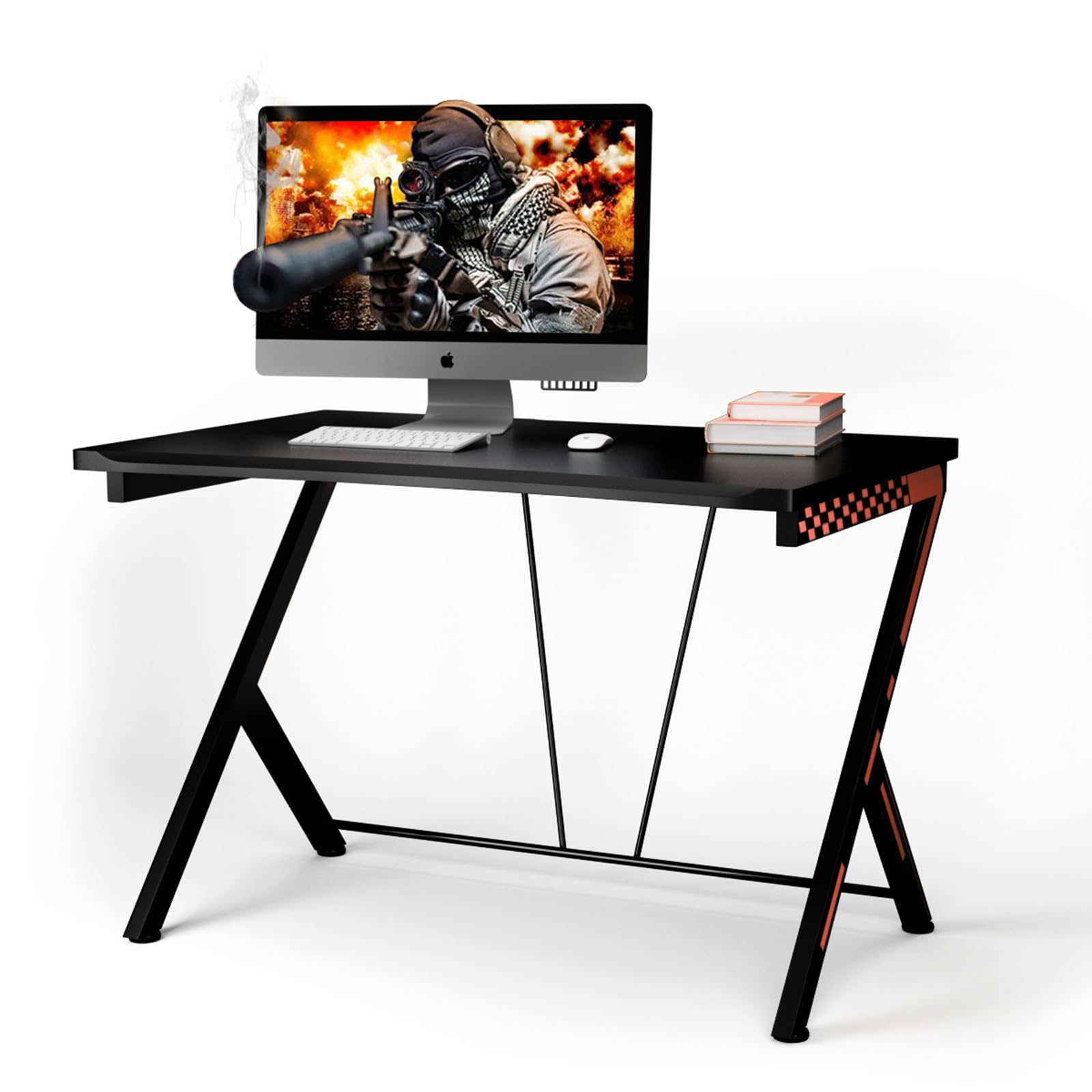 COSTWAY Scrivania Gaming Ergonomica da 116 CM, Scrivania Multiuso per Computer con Struttura Robusta in Metallo, Postazione PC per Gaming Studio Lavoro, 116 x 75 x 77 cm (L x P x A) Nero