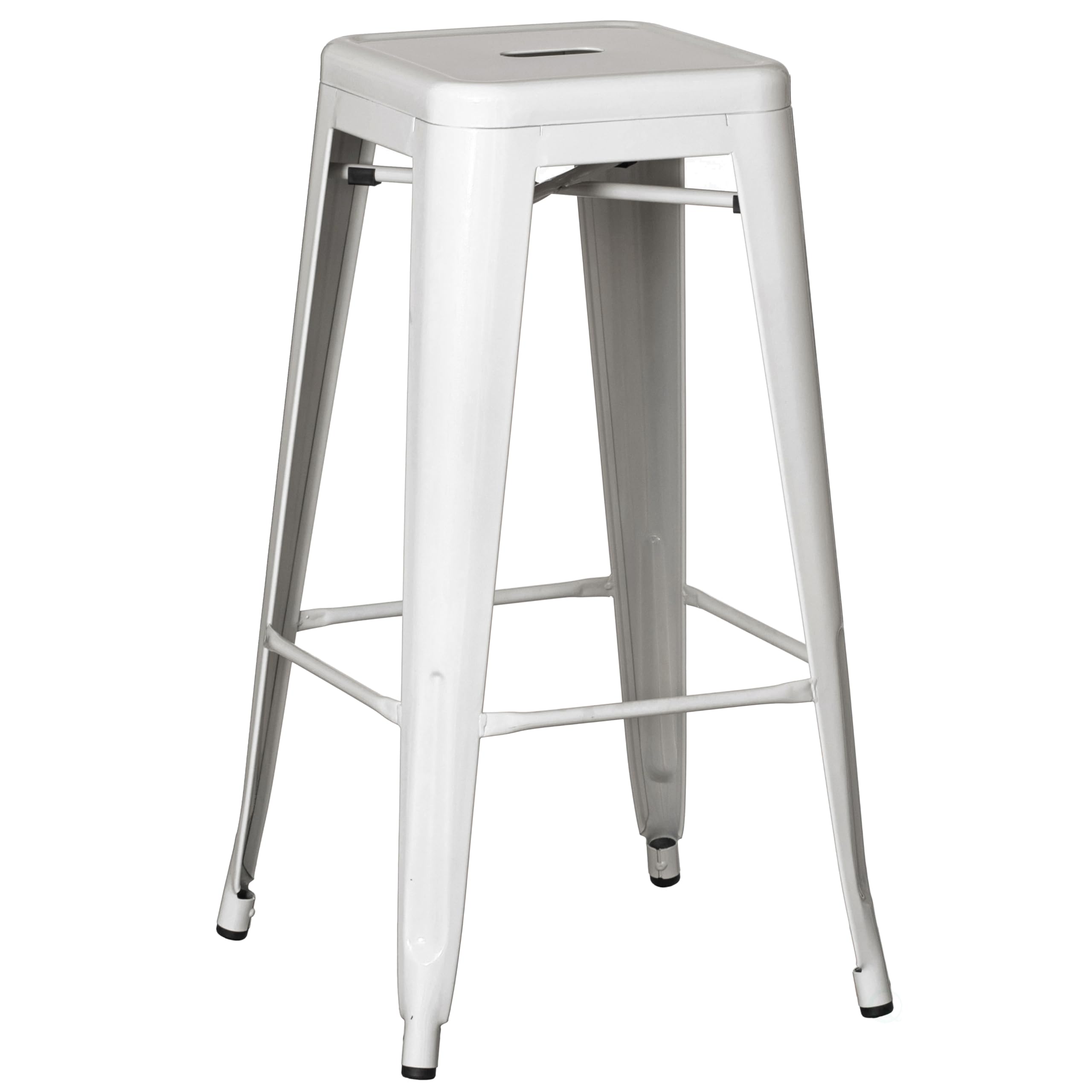 Basicwise 30-inch Backless Metal Bar Stool Stackable Heavy-Duty Counter-Height Chair for Home Bars Patios Kitchen Islands Cafes Restaurants Bistros and Dining Areas for Indoor & Outdoor Use, White