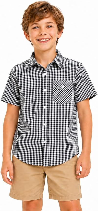 BIENZOE Boys Plaid Cotton Shirt: Button Down Tops