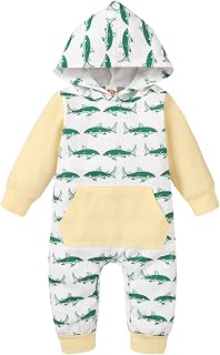 hahuha Dog Romper Newborn Infant Baby Unisex Cotton Fish Print Autumn Long Sleeve Hooded Romper Jumpsuit Clothes Bananas Clothes Baby