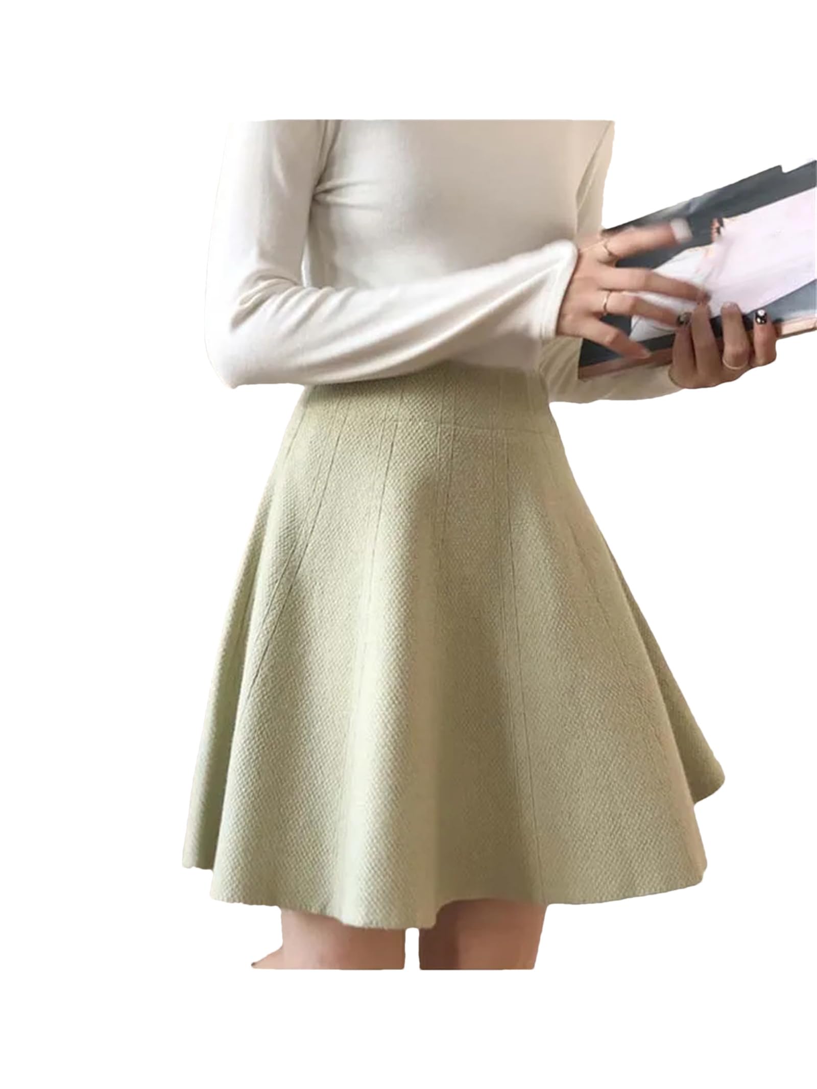 Lmtossey Minigonne invernali a maglia da donna a vita alta gonna plissettata