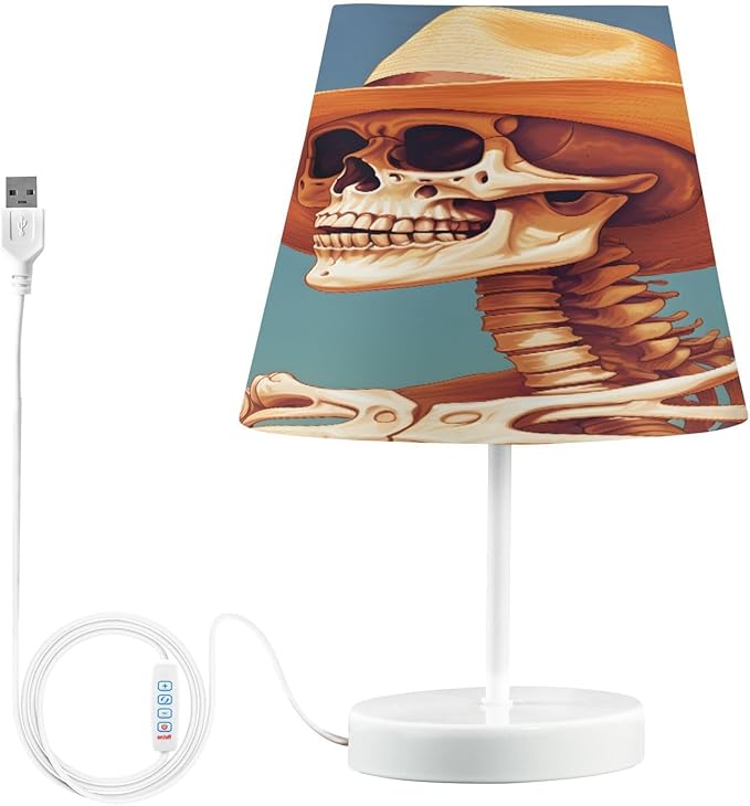 ALAZA Skeleton Hat Sugar Skull Decor Bedside Table Lamp with USB Port 3 Color Temperatures LED Desk Lamp for Bedroom Office M