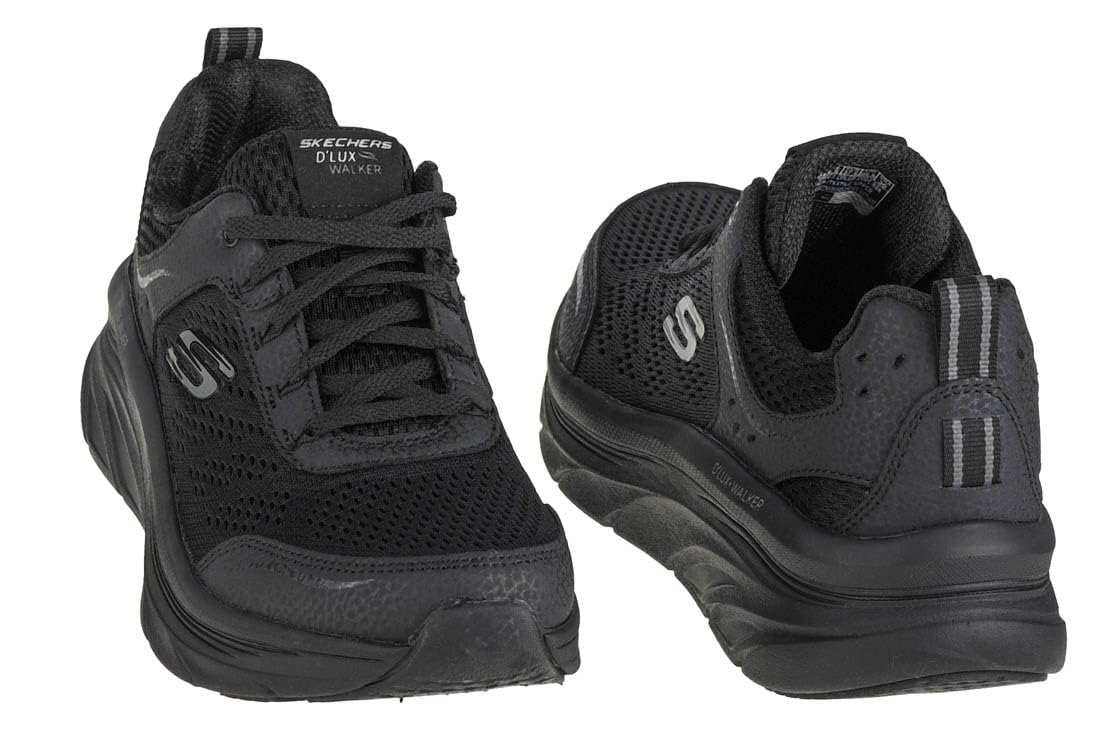 Skechers D'lux Walker Infinite Motion, Zapatillas Mujer, Black Leather Mesh Trim, 38.5 EU