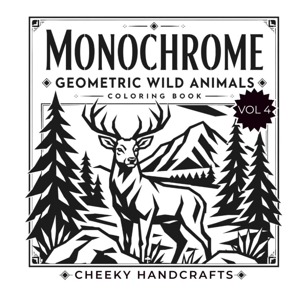 Monochrome Wild Animals Coloring Book for Adults: 50 Bold Geometric Wildlife Habitat Designs with Hidden Easter Eggs for One-Color Relaxation (Monochrome Coloring Book)