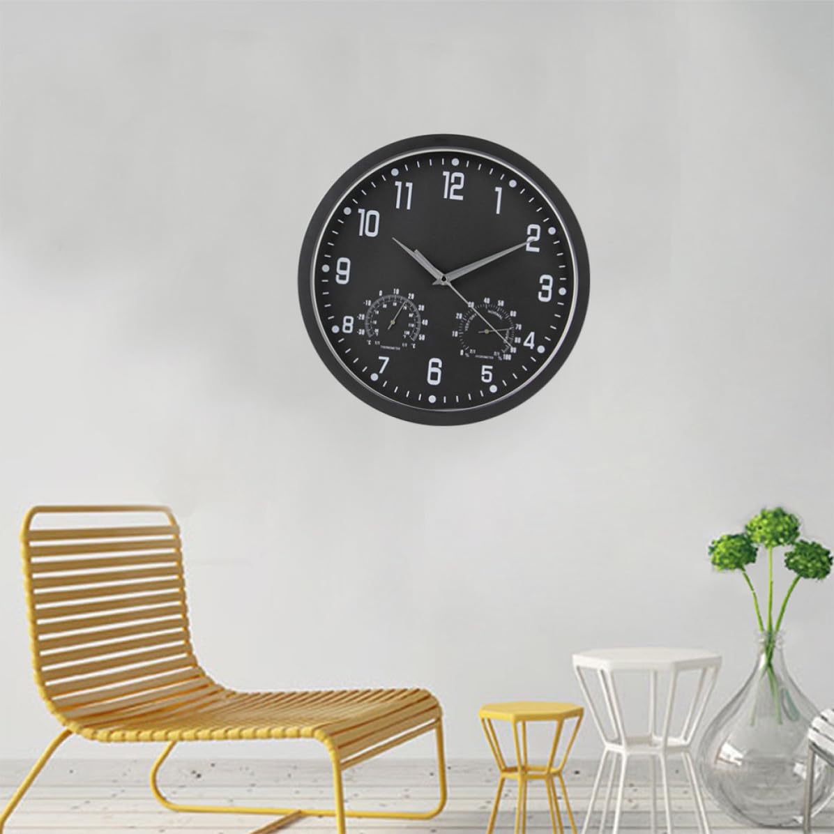 CRAFTHROU Reloj de Pared Silencioso Multifuncional con Termómetro y Higrómetro Diseño Moderno y Clásico para Sala Dormitorio u Oficina con Números Grandes y Fáciles de Leer