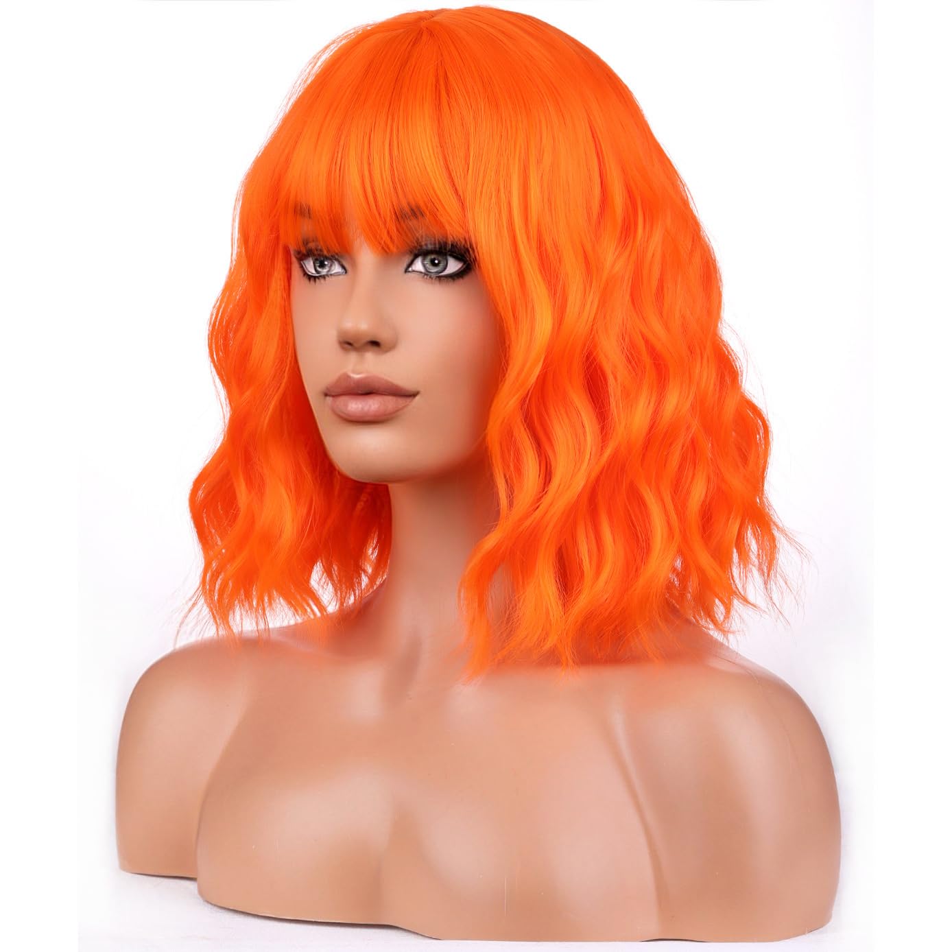 Beron Orange Wigs For Women Short Curly Girls Neon Orange