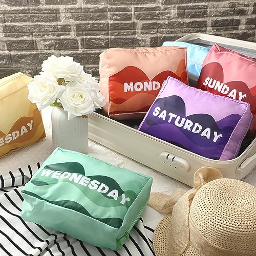 Paterr 7 Pcs Days of Week Packing Cubes Travel Cubes for Kids Colorful Luggage Organizers for Lightweight Packing Suitcase Bags for Boys Girls Family Camp Summer Vacations Accessories4