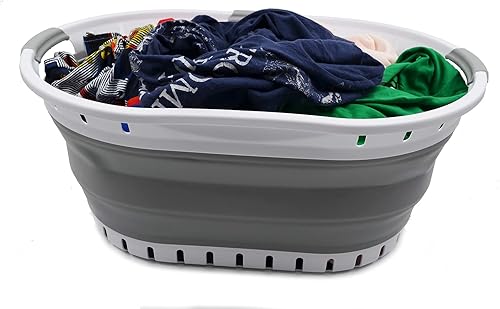 Miniatura 5 de SAMMART Cesta plegable de plástico para lavandería de 44 litros, contenedor de almacenamiento plegable y organizador, cesta para ahorrar espacio (1,