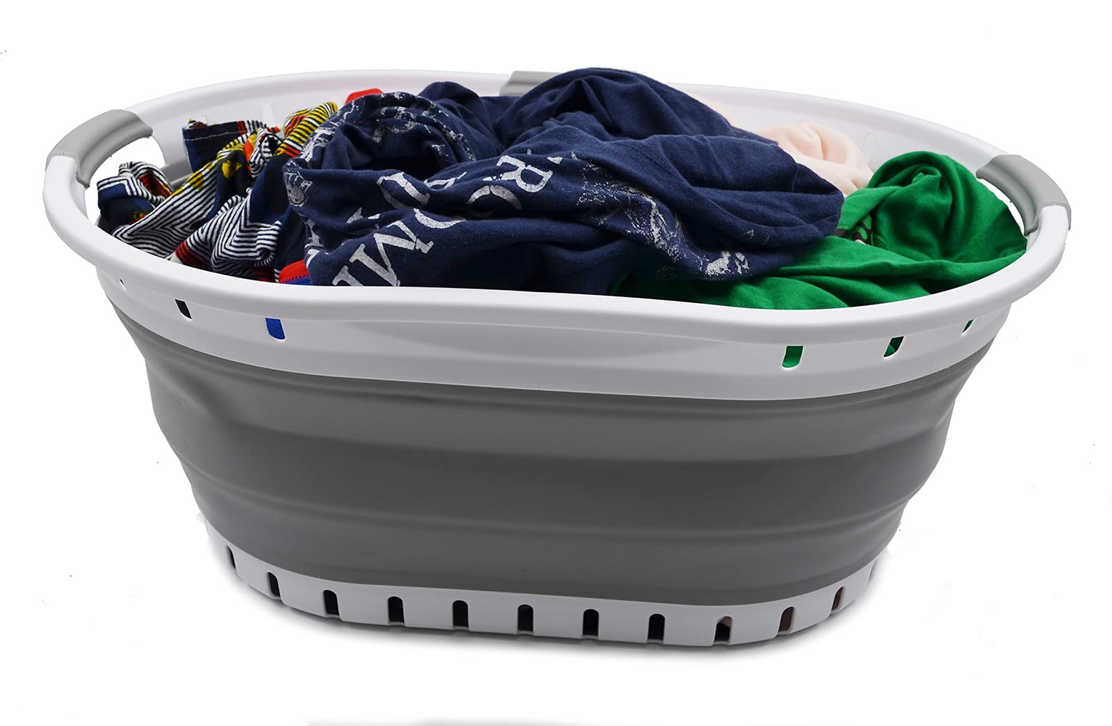 SAMMART 44 Litri Collapsible - Cesto portabiancheria pieghevole in plastica, per riporre oggetti e lavabo, contenitore salvaspazio (1, bianco/grigio), Dimensione : 64,6 x 45,2 x 27 cm