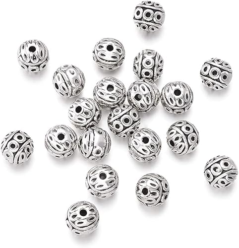Craftdady 20 cuentas espaciadoras redondas de plata antigua de 0.315 in de metal tibetano para hacer joyas agujero 0.039 in