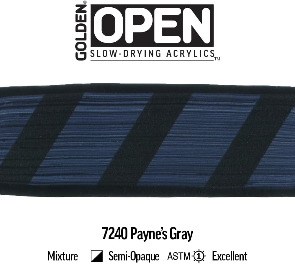 GOLDEN OPEN Slow-Drying Acrylics, Payne's Gray, 8 fl oz. Jar, Professional Acrylic Paint, Semi-Opaque