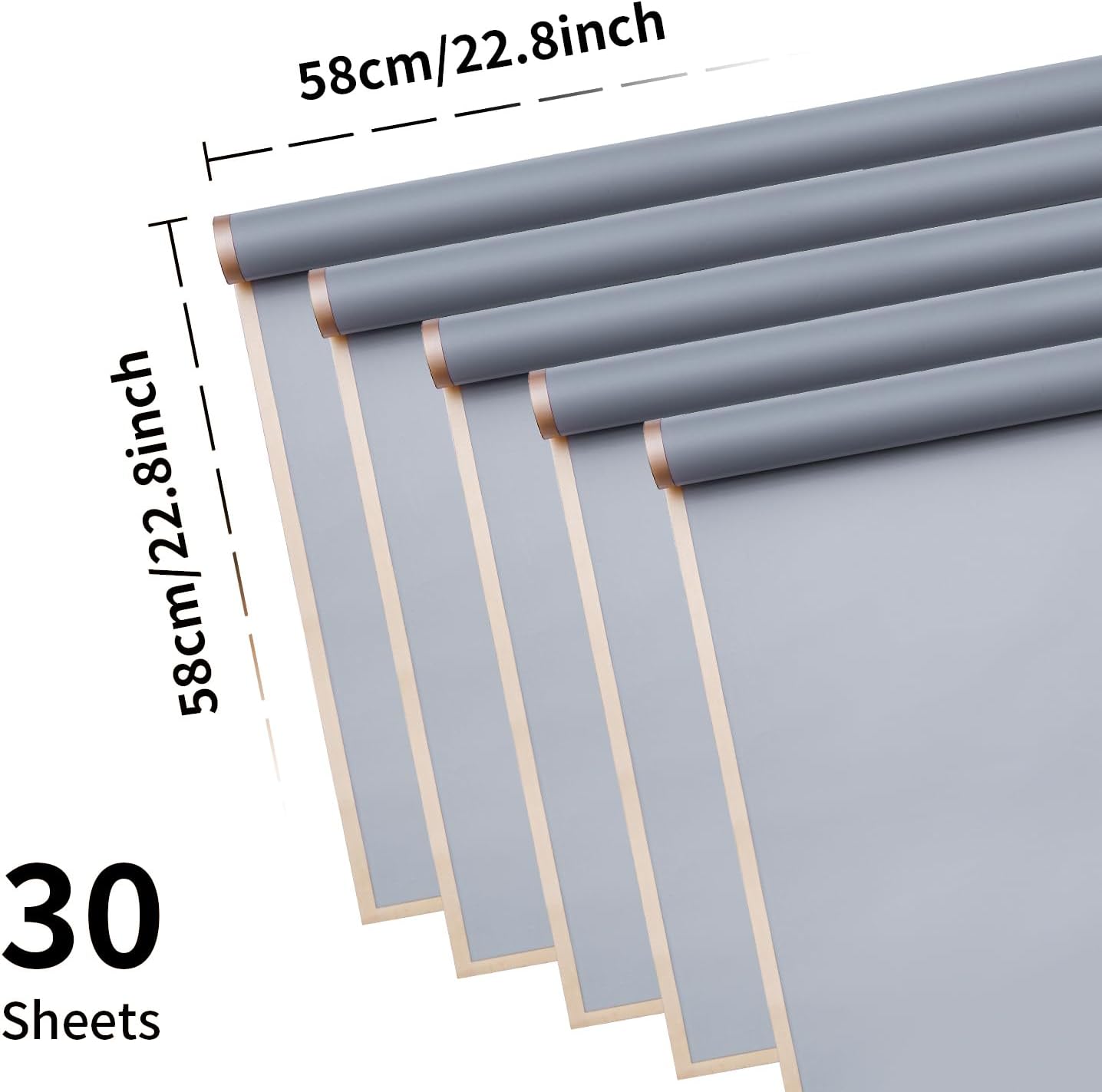30 Sheets Silver Gold Edge Flower Bouquet Wrapping Paper，Florist Supplies Fully Water-Resistant Floral Bouquet Wrapping Paper Bouquet Accessorie，Flower Shop Packaging Pape for DIY Gift Wedding Birthday image 2